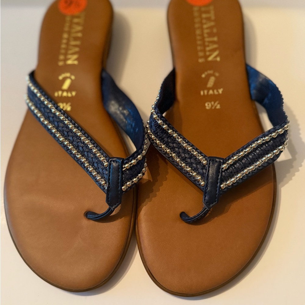 Italian Shoemakers Navy Blue Braided Toe-Post Sandals Women’s 9.5 NEW